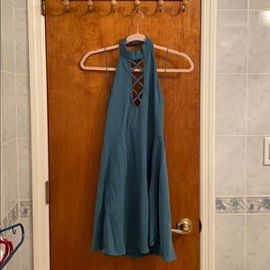 Express blue criss cross lace up halter dress